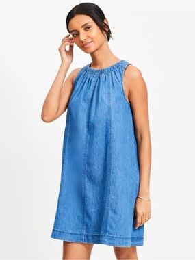 Ann‎ Taylor LOFT Chambray Seamed Mini Dress in Mezzo Blue Wash Size XL NWT